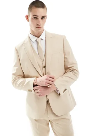ASOS Chaqueta de traje color de corte slim de tejido microtexturizado de Wedding-Beis neutro