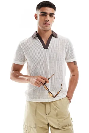 ASOS Polo blanco de corte cuadrado con cuello en contraste de malla calada de