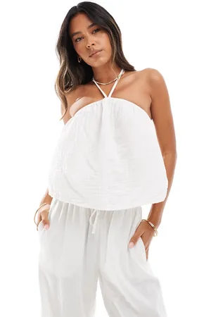 Pieces® Top amplio con cuello halter de tejido texturizado de -Negro