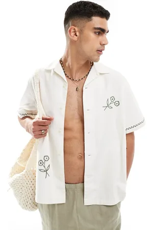 SELECTED Camisa color con cuello de solapas y estampado floral verde de -Blanco