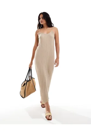 VERO MODA Vestido largo plisado con bajo asimétrico de punto liso de - neutro