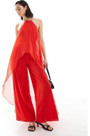 ASOS Mono largo con cuello halter y capa superpuesta de