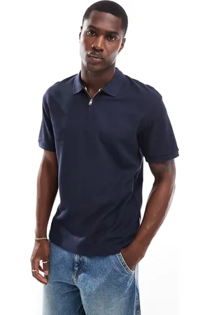 JACK & JONES Polo azul marino con cremallera de tejido texturizado de Premium