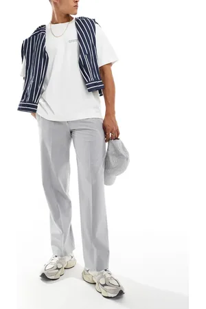 SELECTED Pantalones gris jaspeado de corte suelto con pliegues de