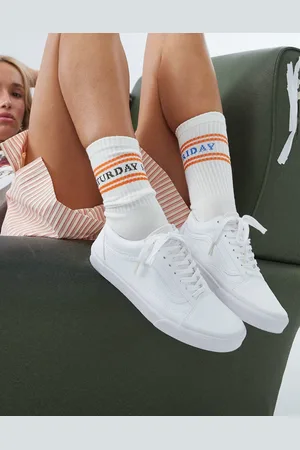 Vans Zapatillas de deporte blanco triple de cuero sintético Old Skool de