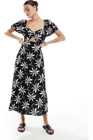 New Look Vestido midi con detalle retorcido y estampado de palmeras de