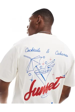 River Island Camiseta color con estampado "Sunset Lounge" en la espalda de -Blanco