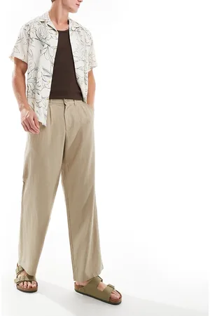 ADPT. Pantalones beis de corte suelto de mezcla de lino de -Beis neutro