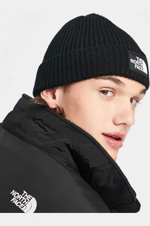 The North Face Gorro negro con vuelta y logo cuadrado de