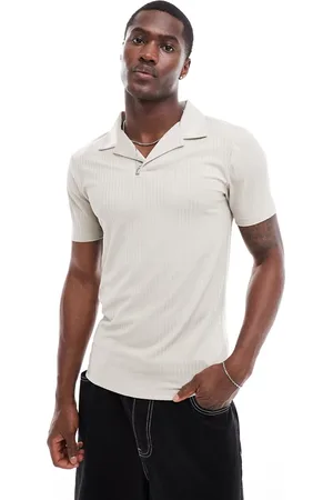 ASOS Polo color piedra de canalé texturizado de -Beis neutro