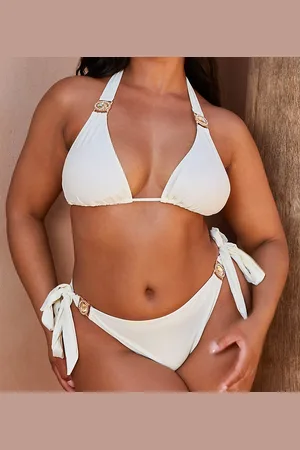 Moda Minx Braguitas de bikini color leche de coco anudadas a los laterales Amour de Curve x Bernadette Afia-Blanco