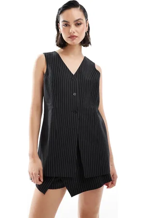 ASOS Chaleco de sastre negro de corte alargado con raya diplomática de -Multicolor