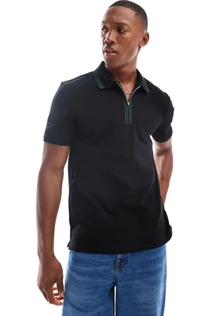 Paul Smith Polo negro de corte estándar con cremallera en contraste de