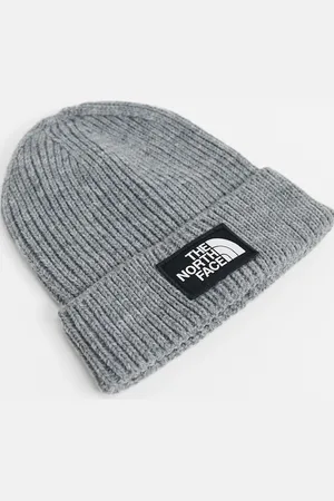 The North Face Gorro gris con vuelta y parche del logo de