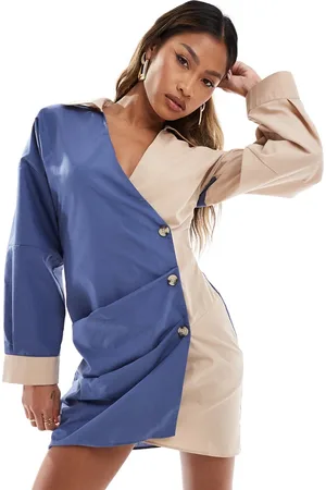 ASOS Camisa azul marino y tostada cruzada y asimétrica con detalle de botones delanteros de -Multicolor