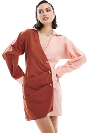ASOS Camisa color óxido y rosa cruzada y asimétrica con detalle de botones delanteros de -Multicolor