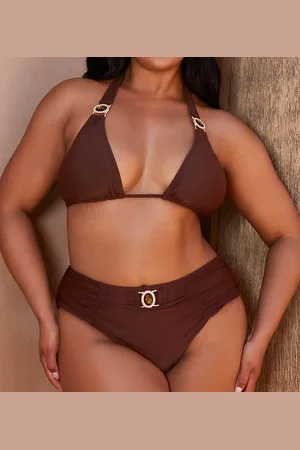 Moda Minx Braguitas de bikini color café de talle alto Amour de Curve x Bernadette Afia