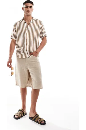 Only & Sons Camisa beis a rayas con cuello de solapas de -Beis neutro