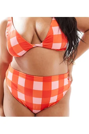 ASOS Braguitas de bikini a cuadros vichy de pernera y talle altos Picnic de Curve-Rojo