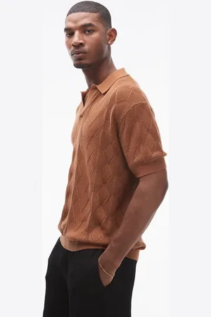 Topman Polo con patrón de rombos de pointelle de