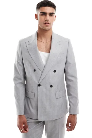 River Island Chaqueta de traje gris a rayas de crepé de