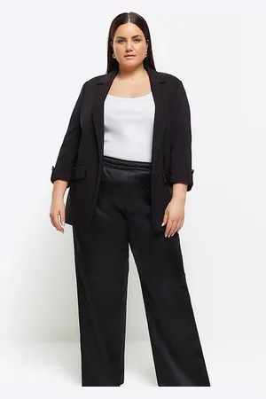 River Island Pantalones negros de pernera ancha de satén de River Island
