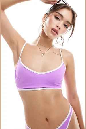 ASOS Top de bikini rosa luminoso tipo top corto con aros ocultos y ribetes en contraste de