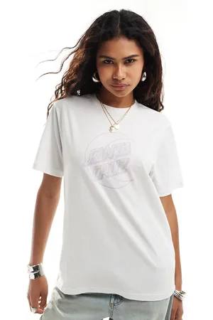 Santa Cruz Camiseta blanca con estampado gráfico de luna efecto agrietado de