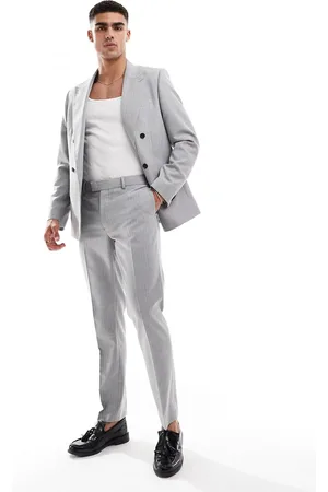 River Island Pantalones de traje grises a rayas de crepé de