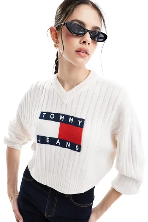 Tommy Hilfiger Jersey blanco con parche de bandera de punto de