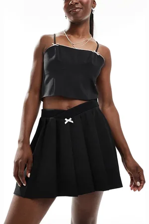 Miss Selfridge Minifalda de sastre negra plisada con ribete de estilo deportivo de