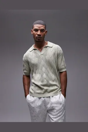 Topman Polo con patrón de rombos de pointelle de