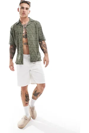 Only & Sons Camisa caqui con cuello de solapas y patrón calado de -Verde