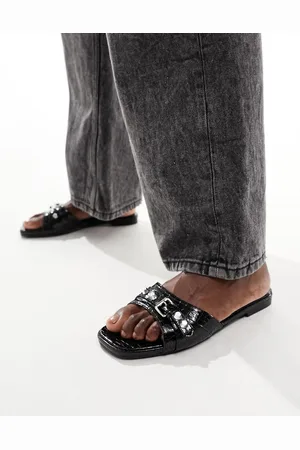 Raid Sandalias negras planas de charol Celini de -Negro