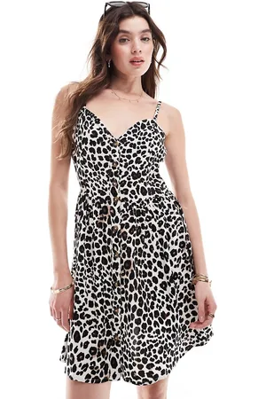 JDY Vestido corto de tirantes con estampado de leopardo de