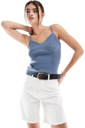 VERO MODA Top azul petróleo de tirantes con diseño estructurado de punto supersuave de