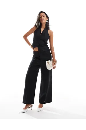 MANGO Pantalones de sastre negros de lino de (parte de un conjunto)