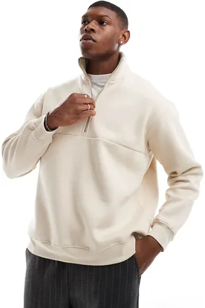 SELECTED Sudadera color crema extragrande con media cremallera de -Blanco