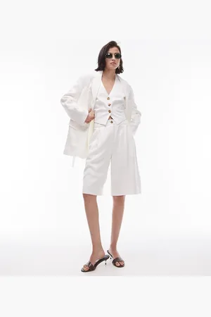 Topshop Pantalones cortos de sastre color de corte alargado holgado premium de -Blanco