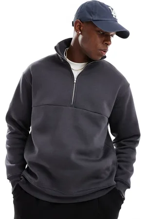 SELECTED Sudadera gris carbón extragrande con media cremallera de