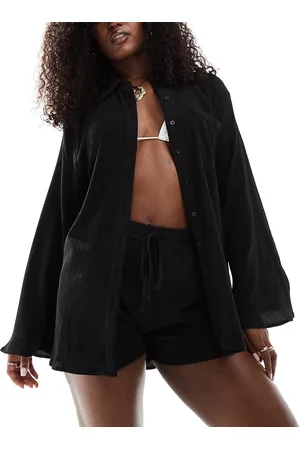 In The Style Camisa playera negra extragrande de tejido texturizado exclusiva x Perrie Sian (parte de un conjunto)