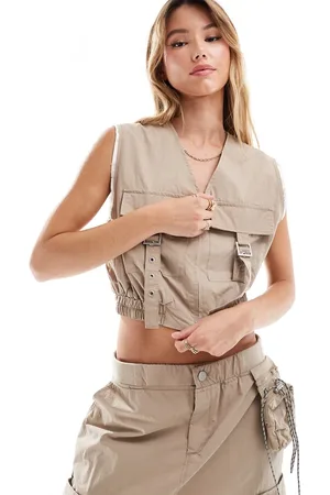 MANGO Chaleco color utilitario con cremallera de (parte de un conjunto)-Marrón