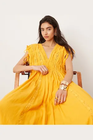 ASOS Vestido largo de corte trapecio con detalle de cordón ajustable y ribete de croché de