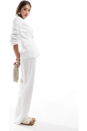 MANGO Pantalones de sastre blancos de lino de (parte de un conjunto)