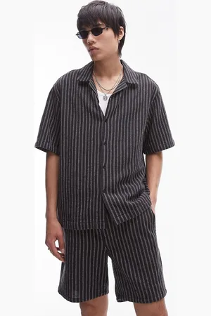 Topman Camisa negra a rayas de manga corta de (parte de un conjunto)-Azul marino