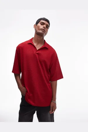 Topman Camisa roja de manga corta de croché de