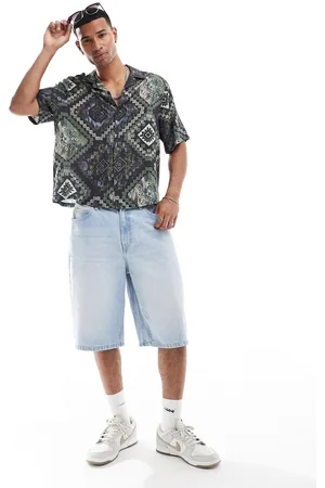 ASOS Camisa de corte cuadrado holgado con estampado vintage y cuello de solapas de