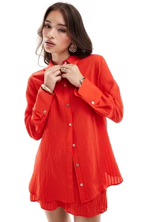 MANGO Camisa roja extragrande de (parte de un conjunto)