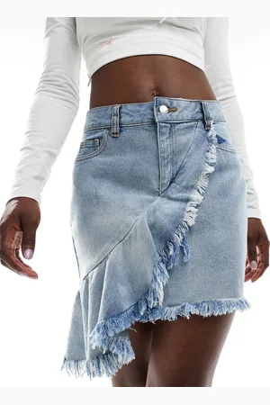 Miss Selfridge Minifalda vaquera con volante asimétrico y lavado azul medio de