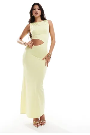 ASOS Vestido largo amarillo ceñido con abertura de